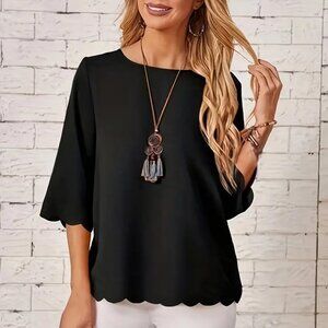 Emory Rose Solid Scallop Trim Blouse